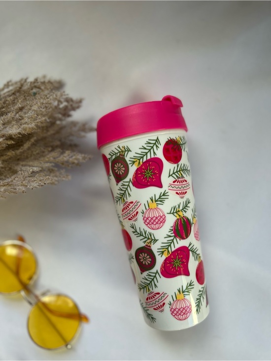 Other - Martha Stewart Holiday Ornament Travel Tumbler - Pink white new